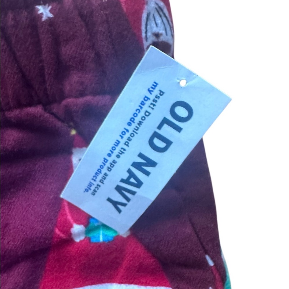 Old Navy Pajama Pants Santa and Trees Print Burgundy Flannel Size M Tall NWT - Picture 4 of 7